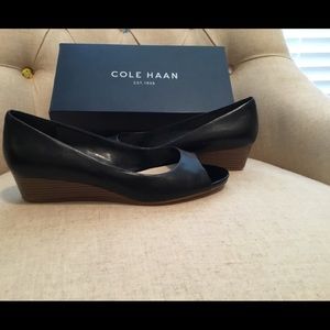 Cole Haan Black Leather and Cork Wedges